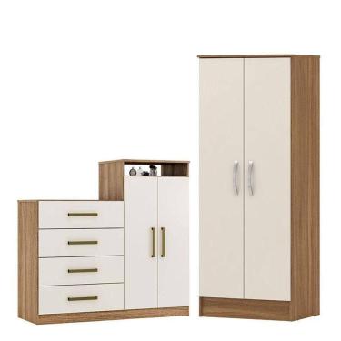 Imagem de Cômoda Sapateira áurea E Armário Multiuso Viena Amêndola Touch Off White - Demóbile