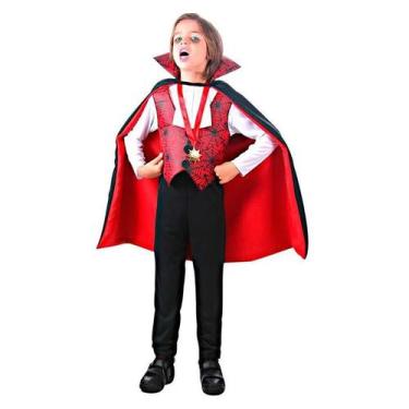 Imagem de Fantasia Conde Drácula Infantil com Colete Vermelho - Sulamericana, G 