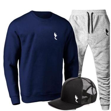 Imagem de Kit Conjunto Moletom + Boné Masculino Dia a Dia Conforto - Polo Blu, M