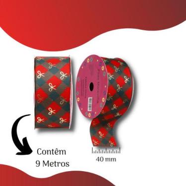 Imagem de Fita Gorgurão Estampada Laço Vermelho - 40 Mm - 10y - 41317-3 Nybc