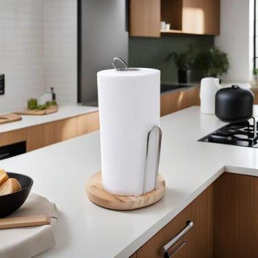Imagem de Suporte Papel Toalha De Mesa Com Apoio Em Madeira E Aço Inox - DUKAP, 