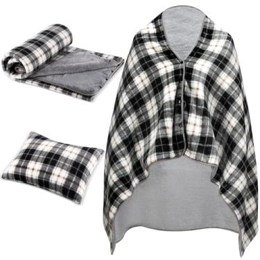 Imagem de Hahafelt Cobertor de usar xale, 2 em 1, com mangas e botões, cobertor xadrez para escritório, cama, sofá, casa, viagem, presente quente para o dia das mães, Cinza, branco., 40 x 60 inches