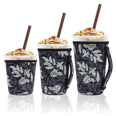 Imagem de Mangas de café geladas reutilizáveis de 3 peças para 473 – 947 ml de café quente ou frio ou bebidas geladas. Compatível com Starbucks Dunkin xícara de café e mais (folhas elegantes)