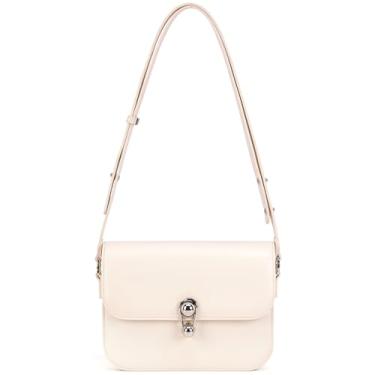 Imagem de Bolsa transversal de couro pequena LA FESTIN para mulheres: bolsas de ombro pretas bolsa transversal, Branco creme (fivela prateada), Small