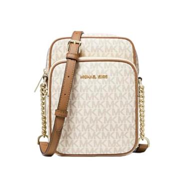 Imagem de Bolsa transversal Michael Michael Kors Jet Set de viagem com logotipo médio com bolsa PLD Travel Messemger (assinatura baunilha)