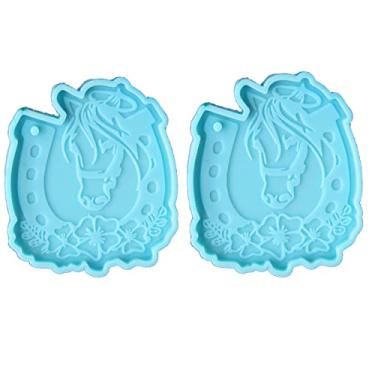 Imagem de 2 peças de molde de flor de ferradura de silicone de resina para chaveiros, molde de fundição de sabão para artesanato de resina epóxi UV, pingente de argila de polímero, moldes de chaveiro para