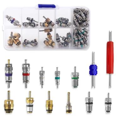 Imagem de KITUREK Kit de vedação de núcleo de válvula de ar condicionado de carro 102 peças, ferramenta de instalação de remoção dupla de cabeça dupla, A/C R12 R134a Kit de ferramentas de desmontagem de núcleos