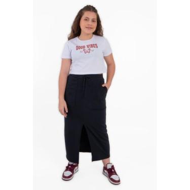 Imagem de Saia Longa Juvenil Feminina com Fenda Frontal Moletinho Preto - Nick.T