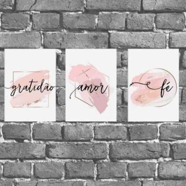 Imagem de kit 3 Placas Gratidão Amor E Fé 18x27cm - Quadros On-line