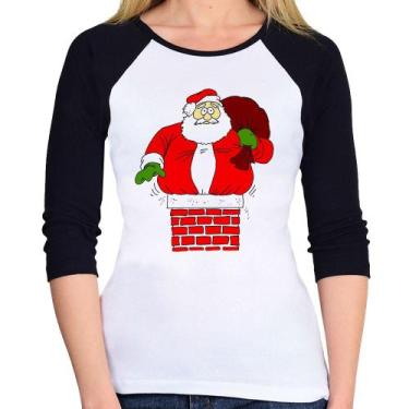 Imagem de Baby Look Raglan Papai Noel Chaminé Manga 3/4 - Foca na Moda, Branco, 