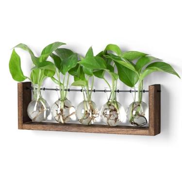 Imagem de YIBOT Plant Terrarium with Wooden Stand,Plant Propagation Stations,Wall Hanging Glass Planter Desktop Plant Propagation Vase for Indoor Office Home Garden Decor-New Upgraded-5 Brown