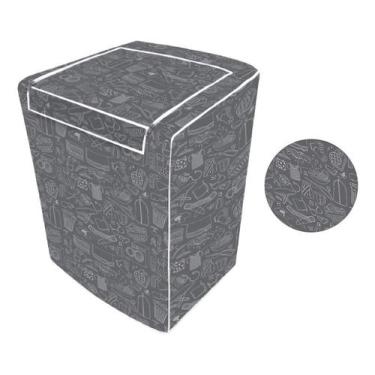 Imagem de Capa De Máquina De Lavar Estampada Cinza Resistente Ziper - ZEM