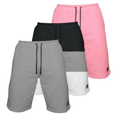 Imagem de Kit 3 Bermudas Moletom Masculina com 3 Bolsos Fenda Lateral Short Bási