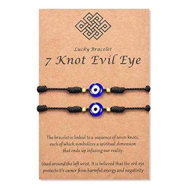 Imagem de Tarsus (Ver.3) Pulseiras com 7 nós, olho turco, cordão vermelho, amuleto ajustável para mulheres e homens, 10 inches, Nylon