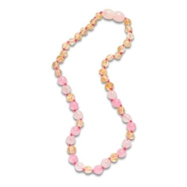 Imagem de Colar de âmbar (38cm) - LIMÃO/QUARTZO ROSA/JADE PINK - barroco polido