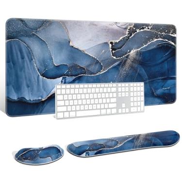 Imagem de Auhoahsil Mouse pad grande com descanso de pulso para teclado e mouse, suporte de pulso de espuma de memória ergonômico espesso e macio, tapete de mesa grande e longo 90 x 39,9 cm, para computador de
