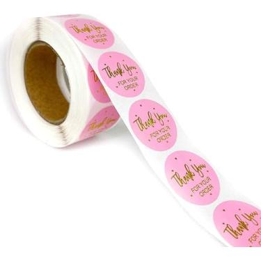 Imagem de 500 pçs adesivo rosa obrigado envelope selo scrapbook adesivo rosa coração bonito adesivo redondo papelaria etiquetas e adesivos