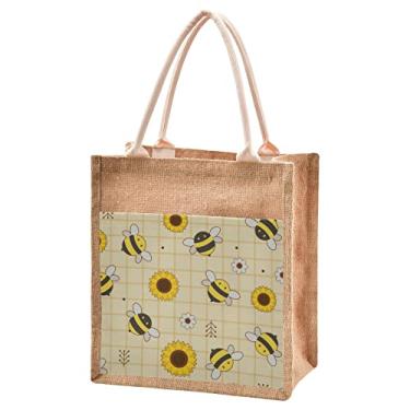 Imagem de CaTaKu Bolsas tote de juta lindas flores girassol com alças e zíper flores juta bolsas de lona bolso compras bolsas de compras, bolsas de estopa sacos de presente reutilizáveis para piquenique de viagem 43 x 33 cm