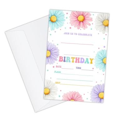 Imagem de GaNiao 20 convites de aniversário de margarida com envelopes para meninas, irmãs, crianças, adolescentes, festa de aniversário, celebração, convites, convites, primavera, artigos de festa de