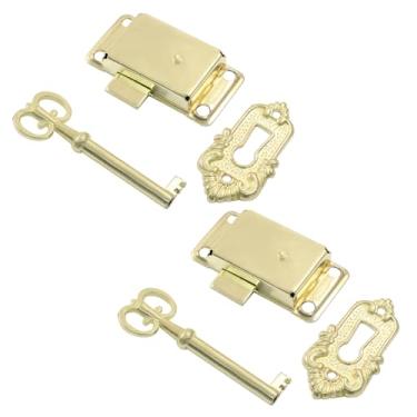 Imagem de Aracombie Pacote com 2 chaves decorativas de esqueleto, conjunto de fechadura de armário de latão, fechadura vintage com chave e parafusos para armário, armário, guarda-roupa, caixas de joias, móveis