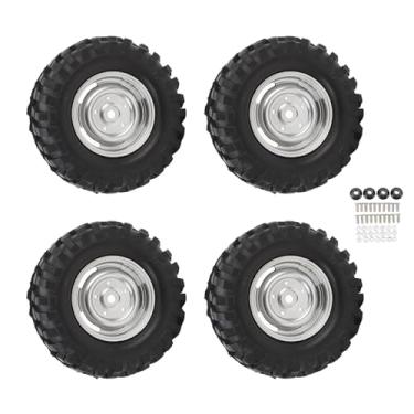 Imagem de Pneus de Esteira Rolante Rc, 4 Unidades, Pneu Rc Universal de Borracha 1.9 Com Aro de Roda de Plástico para Carros de Controle Remoto Axial 1/10 (Prata)