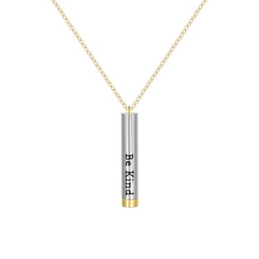 Imagem de CANDYFANCY Be Kind Of A B Colares para mulheres, pingente quadrado de tubos redondos inspiradores com mensagem oculta para melhores amigas e meninas, joias de presente, Aço inoxidável, Sem Pedra