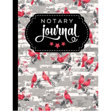 Imagem de Notary Journal: 8.5x11 Large Notarial Logbook/With 200 Numbered Pages - Two Record Logs Per Page / 400 Records/Ledger Book Gift For Signing Agents ... Cardinal Bird on Abstract Gray Stripe Pattern