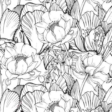 Imagem de Livelynine Papel de parede floral vintage 44,5 x 701 cm flores pretas e brancas primavera jardim fazenda preto floral papel de parede para banheiro quarto destaque paredes cozinha papel de contato