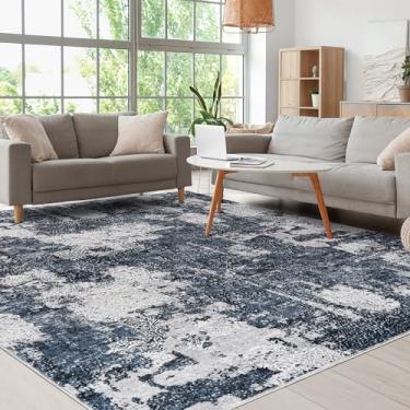 Imagem de Mcadore Tapete abstrato moderno, tapetes laváveis 22 x 30 cm para sala de estar, quarto, escritório, sala de jantar, decoração interna, tapete macio e fino para crianças (azul marinho/branco)