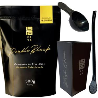 Imagem de Kit Para Tereré Black Erva Mate 500g + Copo Cuia Quadrado Acrílico + Bomba Clássica Preta (DOUBLE BLACK)