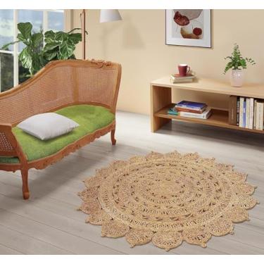 Imagem de Gruhum Tapete de juta natural redondo tecido à mão 6x6 - Tapete de juta macio interno externo para cozinha, sala de estar, corredores, entrades, fazenda e casa