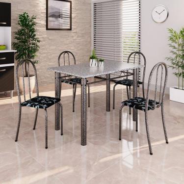 Imagem de Conjunto de Mesa Tubular 100cm X 60cm Tampo em Granito com 4 Cadeiras Preto/Prata