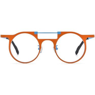 Imagem de FONEX Armação de óculos de titânio puro colorido feminino retrô redondo F85782, F85855 marrom, 48-22-145