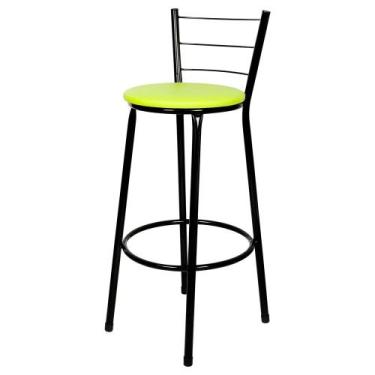 Imagem de Banqueta Alta Para Cozinha Preta Epoxi Assento Verde - Lamar Design