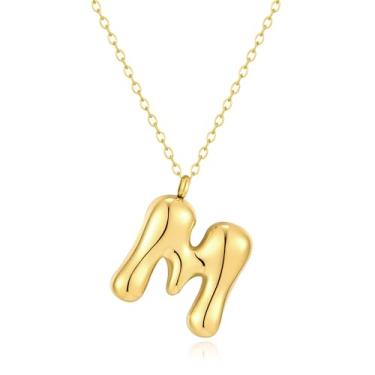 Imagem de Kainier Colar feminino com letra de bolha, pingente colorido com nome do alfabeto, pingente delicado fofo banhado a ouro 14 K, joias para presente.., Aço inoxidável, Sem Pedra Preciosa