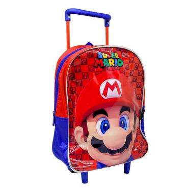 Imagem de Mochila Rodinhas Creche Mario Bros Infantil Pequena Luxcel