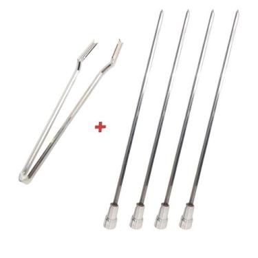 Imagem de Pegador De Carnes Inox E 4x Espetinho 40cm Coração Churras - INOX LAUR