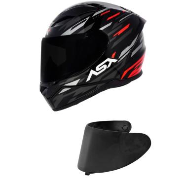 Imagem de Capacete Asx City Arrow Preto Grafite e Vermelho Mais Viseira Fumê