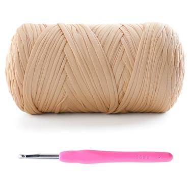Imagem de Lpalats Fio de camiseta para crochê - 400 g/130 jardas tecido elástico de crochê - cáqui