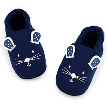 Imagem de TIMATEGO Sapatos infantis para meninos e meninas antiderrapantes, mocassins para bebês primeiros passos em casa (6 a 24 meses), 01 Navy Cat, 9-12 Months Infant