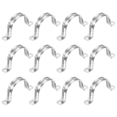 Imagem de PATIKIL Correia de tubo rígido de 57 mm (2-1/10.2 cm), 12 peças, braçadeira de conduíte de aço inoxidável 304, 2 furos, suporte em U, braçadeira de tubo para fixação de fio de cabo de tubulação