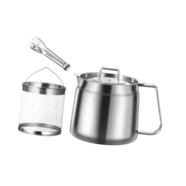 Imagem de IEUDNS Frigideira profunda com filtro e frigideira panela de panela francesa French pawer Small Deep Fryer Pot para ferver batatas fritas, 1.5l
