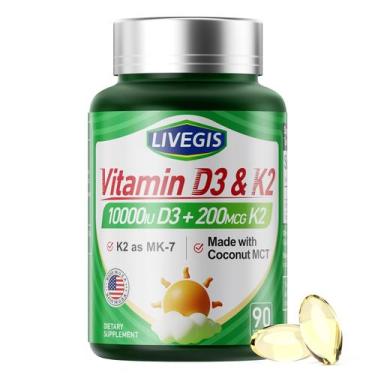 Imagem de Suplemento LIVEGIS Vitamina D3 + K2 - 10000 UI/200mcg - 90 Cápsulas