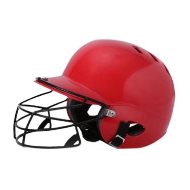 Imagem de menolana Capacete de rebatidas de beisebol com máscara facial, absorvente para crianças, capacete de softball respirável, guarda para competição de jogos, Vermelho