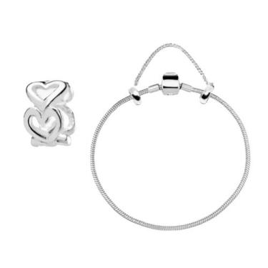 Imagem de Kit Pulseira de Berloque Tambor Mini Separador Coração em Prata 925, 1