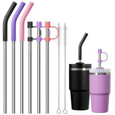 Imagem de Diumepo Canudos de substituição para copo Stanley de 14/567.0 g, 6 peças de canudos de metal reutilizáveis com pontas de silicone para copo de 590 ml, escova