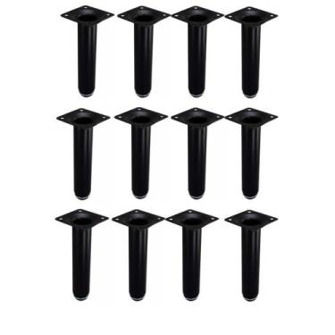 Imagem de Kit 12 Pé Para Móveis Regulável Redondo Preto 10cm em Metal - RENNA