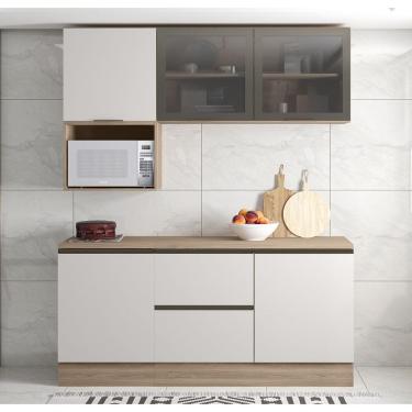 Imagem de Cozinha Modulada 178m com Balcão 120m FLEX C/ Tampo MDP Etna -  Carvalho OAK/Off White Poliman