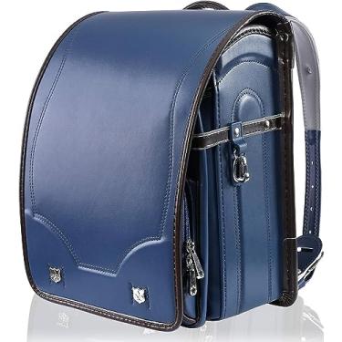 Imagem de Baobab's wish Mochila Ransel Randoseru semiautomática mochila escolar japonesa para meninas e meninos couro PU bab-rng28, Azul, One Size, Clássico