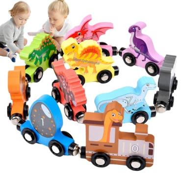 Imagem de Trem de dinossauro, conjunto de trem de brinquedo - Brinquedo modelo de trem de dinossauro de - Brinquedo educacional de correspondência pequena e número magnético, desenvolvimento de habilidades moto
